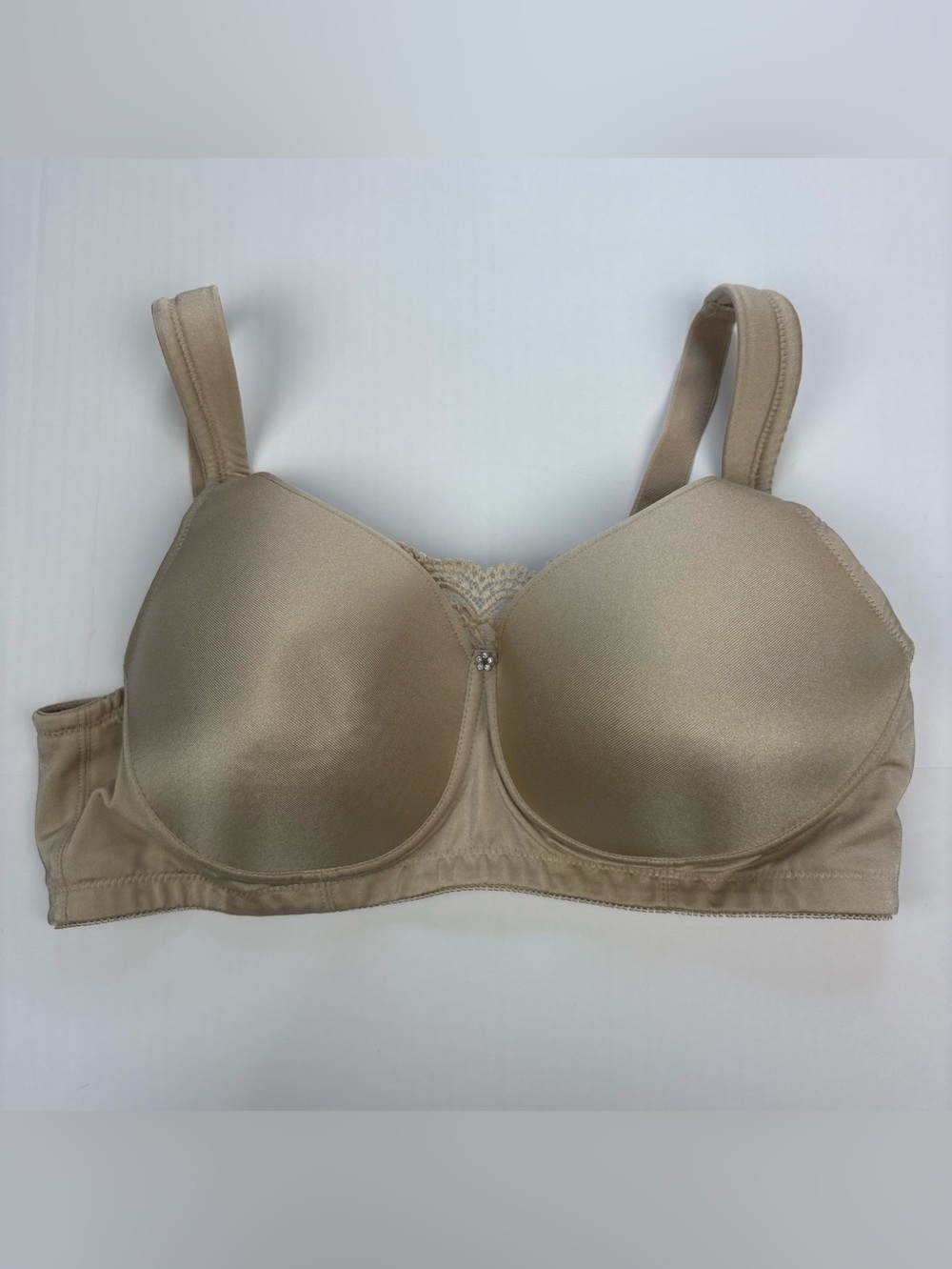 Jodee Women 38C Bra Beige Nude Nylon Spandex Lace Rhinestone Detail Wide Band